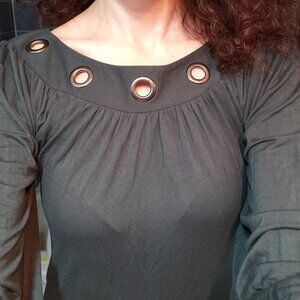 Retro 60s Style Jade Dress with Brass Ring Detial and Opening Upper Back (Small)